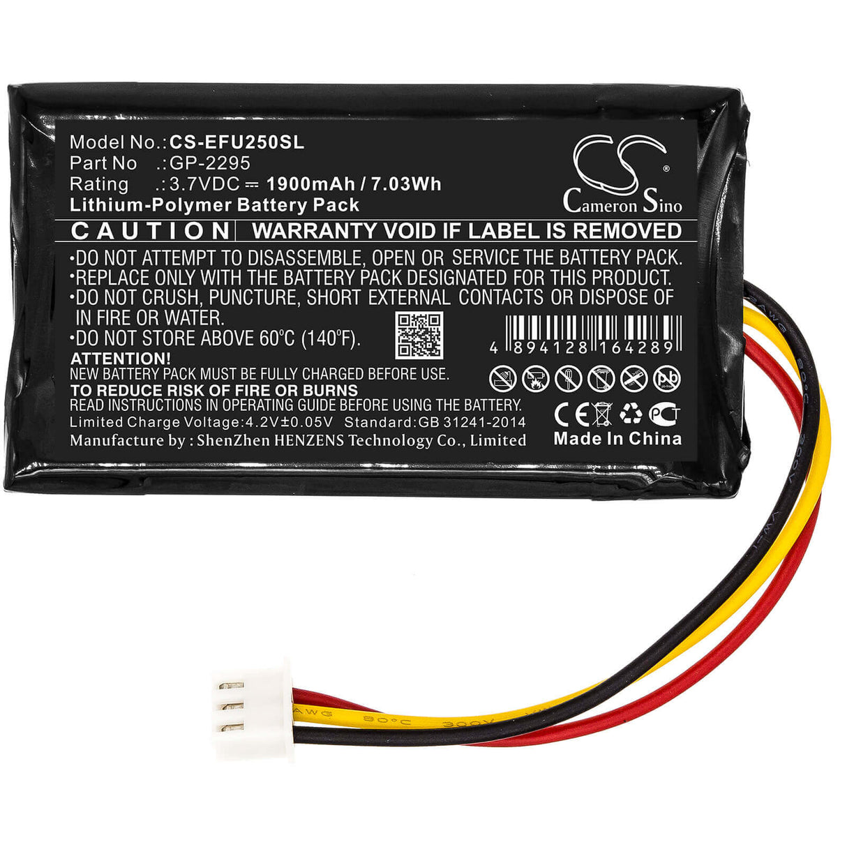 3.7V, Li-Polymer, 1900mAh, Equipment battery fits Exfo, Gp-2295, Optical Power Expert PX1, Optical Power Expert Px1 Pro, 7.03Wh Equipment, Survey, Test Cameron Sino Technology Limited