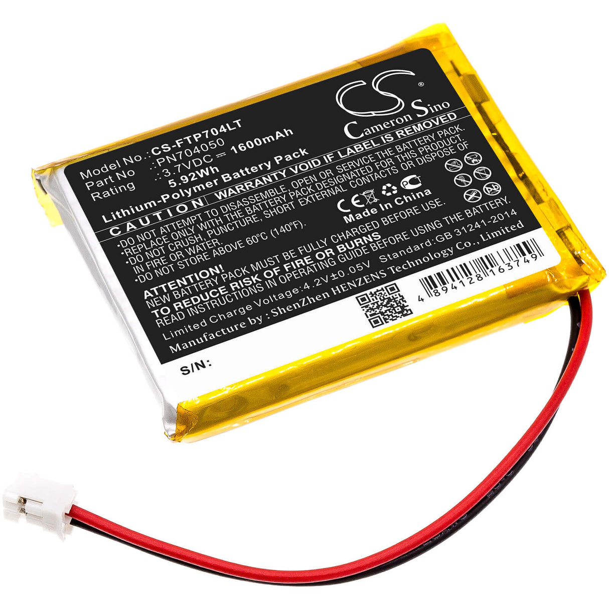 3.7V, Li-Polymer, 1600mAh, Led Desk Lamp battery fits Fatboy, Pn704050, Edison The Petit, Led Table Lamp Edison, 5.92Wh Portable Led Desk Lamp Cameron Sino Technology Limited