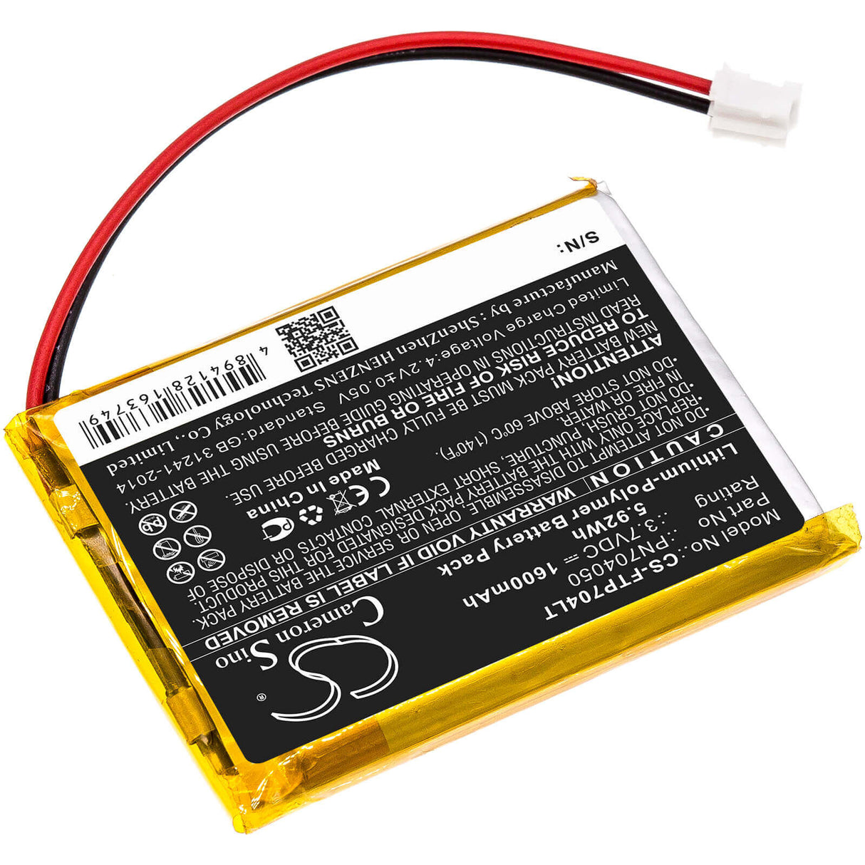 3.7V, Li-Polymer, 1600mAh, Led Desk Lamp battery fits Fatboy, Pn704050, Edison The Petit, Led Table Lamp Edison, 5.92Wh Portable Led Desk Lamp Cameron Sino Technology Limited