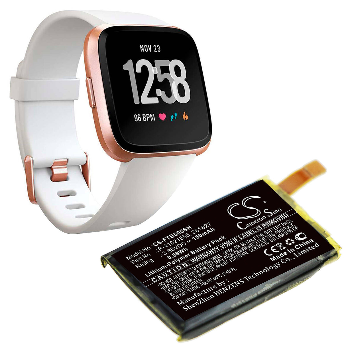 Smartwatch Battery For Fitbit, Fb504, Fb505, Versa 3.85v, 150mah - 0.58wh Smartwatch Cameron Sino Technology Limited