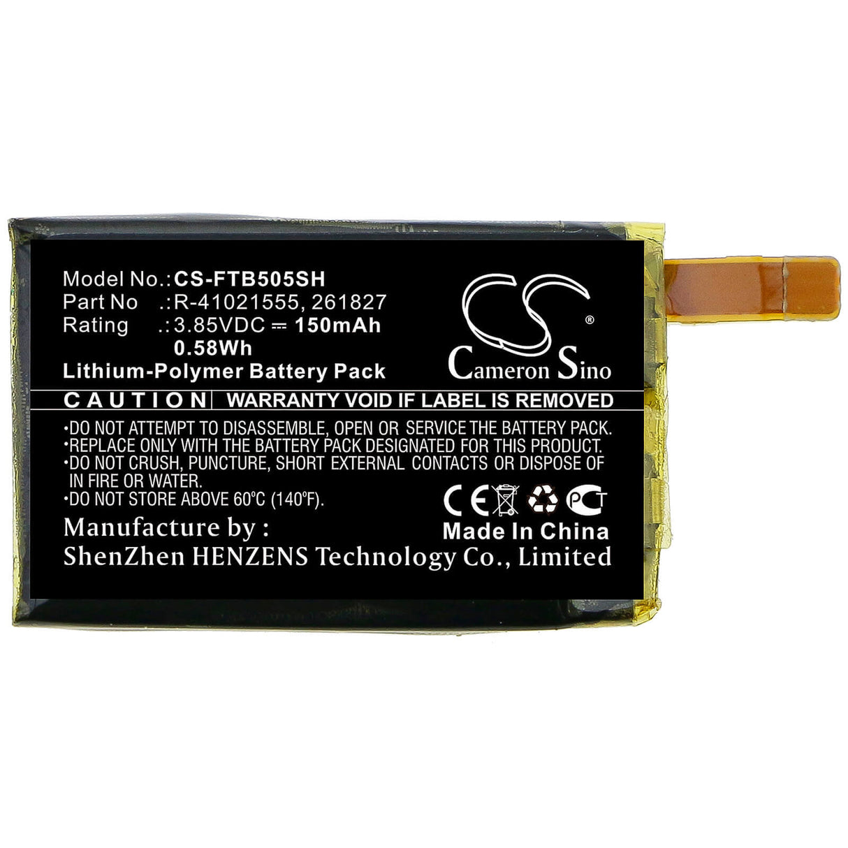 Smartwatch Battery For Fitbit, Fb504, Fb505, Versa 3.85v, 150mah - 0.58wh Smartwatch Cameron Sino Technology Limited