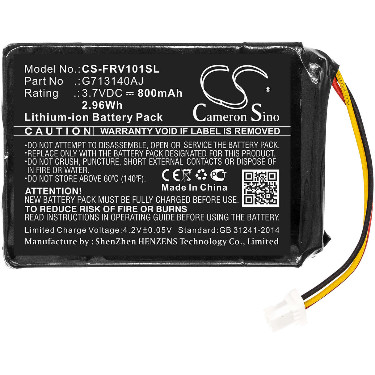 3.7V, Li-ion, 800mAh, Home Security Camera battery fits Flir, G713140aj, Fx, Fxv101, 2.96Wh Home Security Camera Cameron Sino Technology Limited