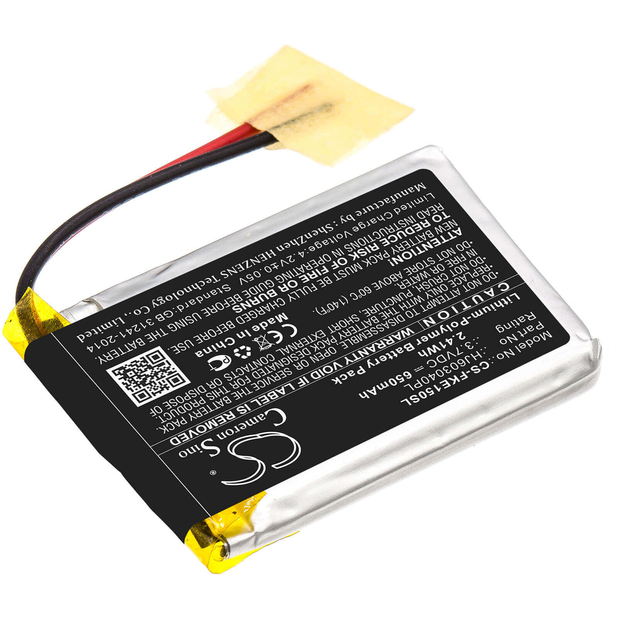 3.7V, Li-Polymer, 650mAh, Equipment battery fits Fluke, Hj603040pl, 15B, 17b, 2.41Wh Equipment, Survey, Test Cameron Sino Technology Limited