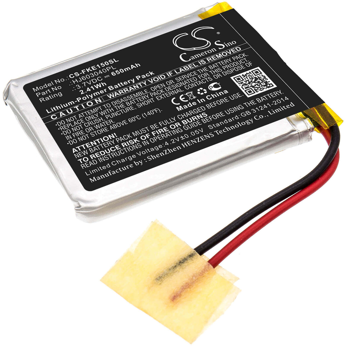 3.7V, Li-Polymer, 650mAh, Equipment battery fits Fluke, Hj603040pl, 15B, 17b, 2.41Wh Equipment, Survey, Test Cameron Sino Technology Limited