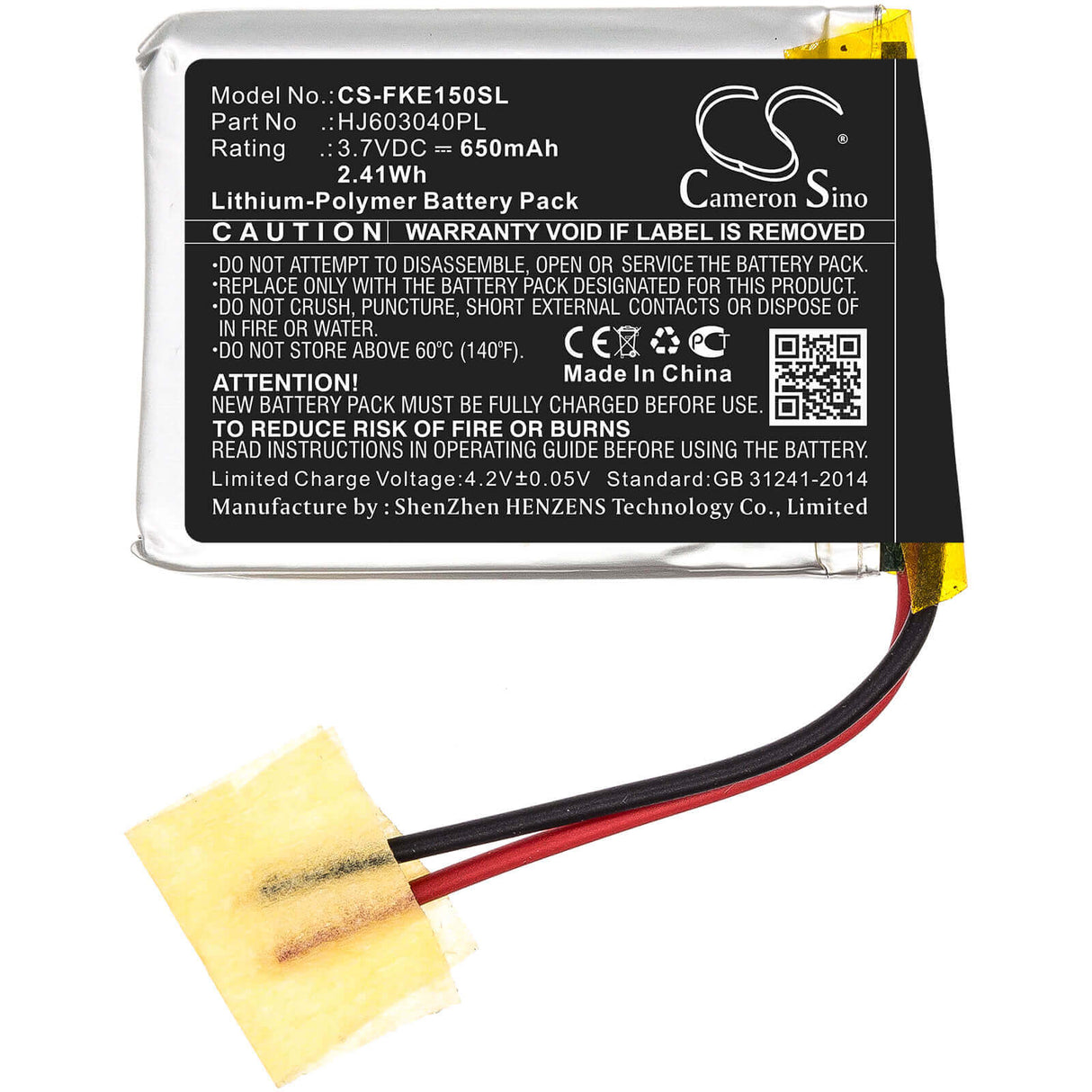 3.7V, Li-Polymer, 650mAh, Equipment battery fits Fluke, Hj603040pl, 15B, 17b, 2.41Wh Equipment, Survey, Test Cameron Sino Technology Limited