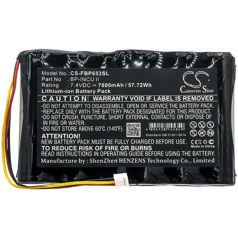 7.4V, Li-ion, 7800mAh, Batterie d'équipement compatible avec Fluke, Bp-incu Ii, Incubateur INCU II Biomédical, Analyseur de Chauffe Bébé Radiant, 57.72Wh Équipement, Enquête, Test Cameron Sino Technology Limited