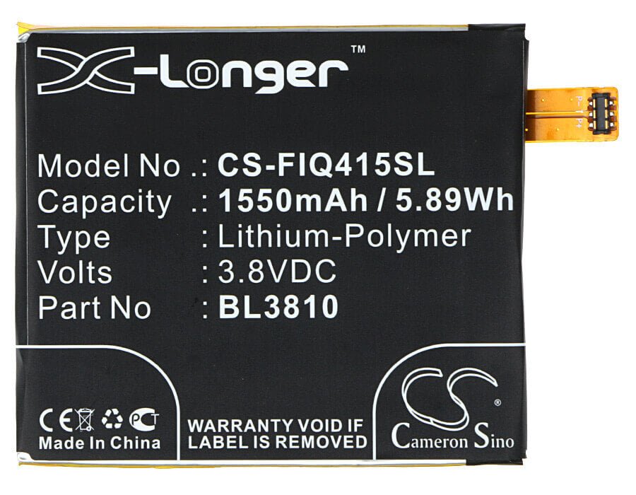 3.8V, Li-Polymer, 1550mAh, SmartPhone battery fits Fly, Bl3810, Era Style 3, Iq4415 Quad, 5.89Wh Mobile, SmartPhone Cameron Sino Technology Limited (Suspended)