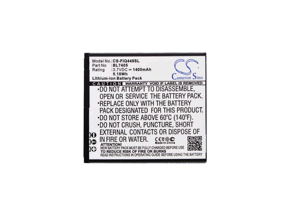 3.7V, Li-ion, 1400mAh, SmartPhone battery fits Fly, Bl7405, Iq449, 5.18Wh Mobile, SmartPhone Cameron Sino Technology Limited (Smartphone)