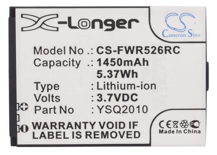 3.7V, Li-ion, 1450mAh, Hotspot battery fits Franklin Wireless, Generic, Ysq2010, R526, R526a, 5.37Wh Hotspot Cameron Sino Technology Limited