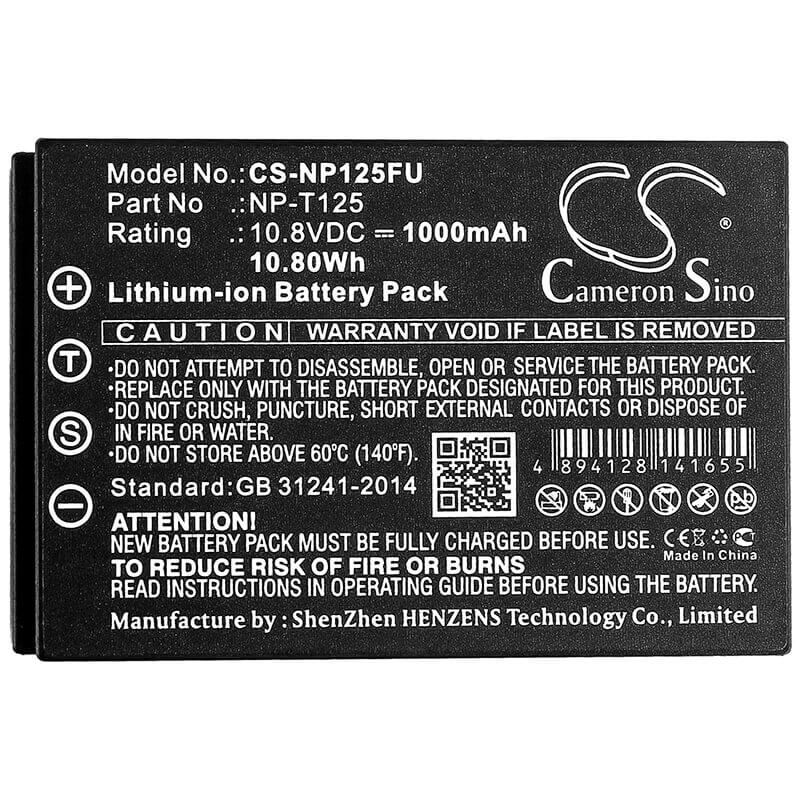 10.8V, Li-ion, 1000mAh, Camera battery fits Fujifilm, Np-t125, Gfx 50s, Medium Format Gfx, 10.8Wh Camera Cameron Sino Technology Limited (Camera)