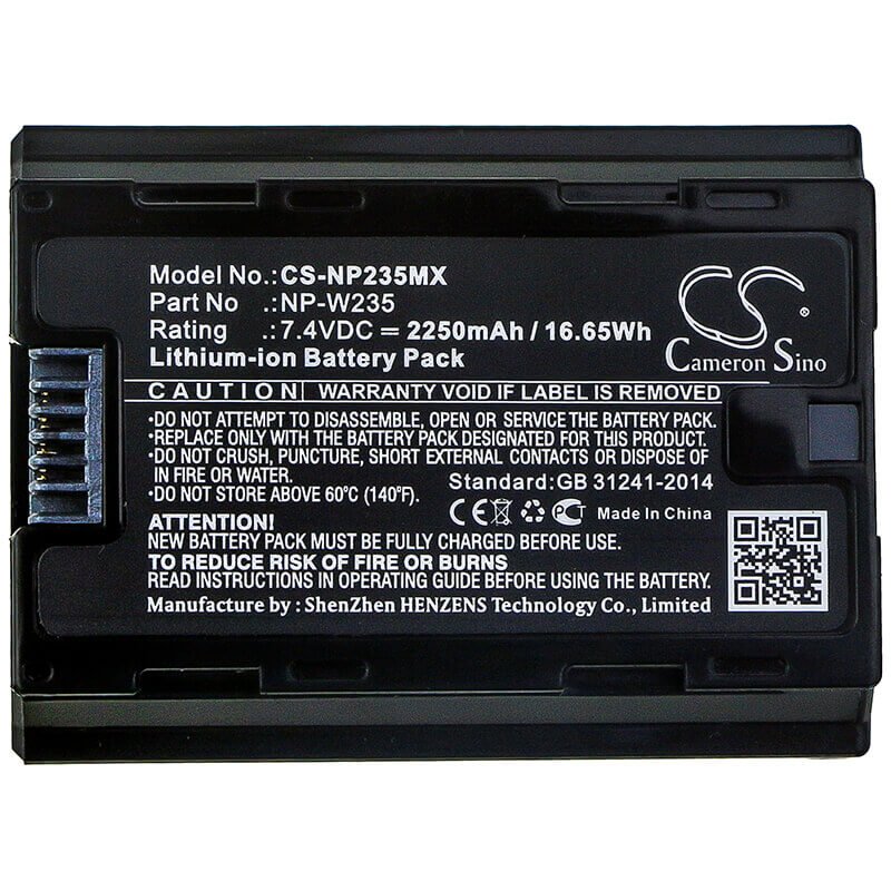 7.4V, Li-ion, 2250mAh, Camera battery fits Fujifilm, Np-w235, Gfx100s, Gfx50s Ii, 16.65Wh Camera Cameron Sino Technology Limited (Camera)