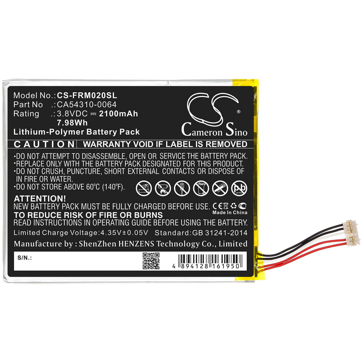 3,8V, Li-Polymer, 2100mAh, batterie de smartphone compatible avec Fujitsu, Ca54310-0064, Arrows M02, F-01h, 7,98Wh Mobile, Smartphone Cameron Sino Technology Limited (Smartphone)