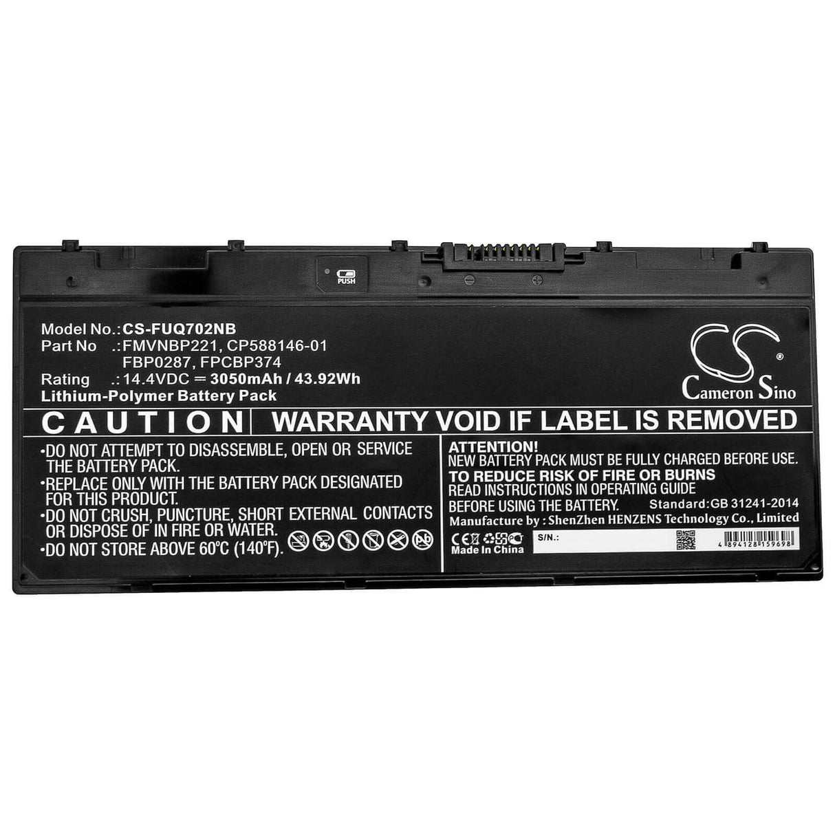 Battery For Fujit'su, Lifebook Q702, Stylistic Q702 14.4v, 3050mah - 43.92wh Notebook, Laptop Cameron Sino Technology Limited