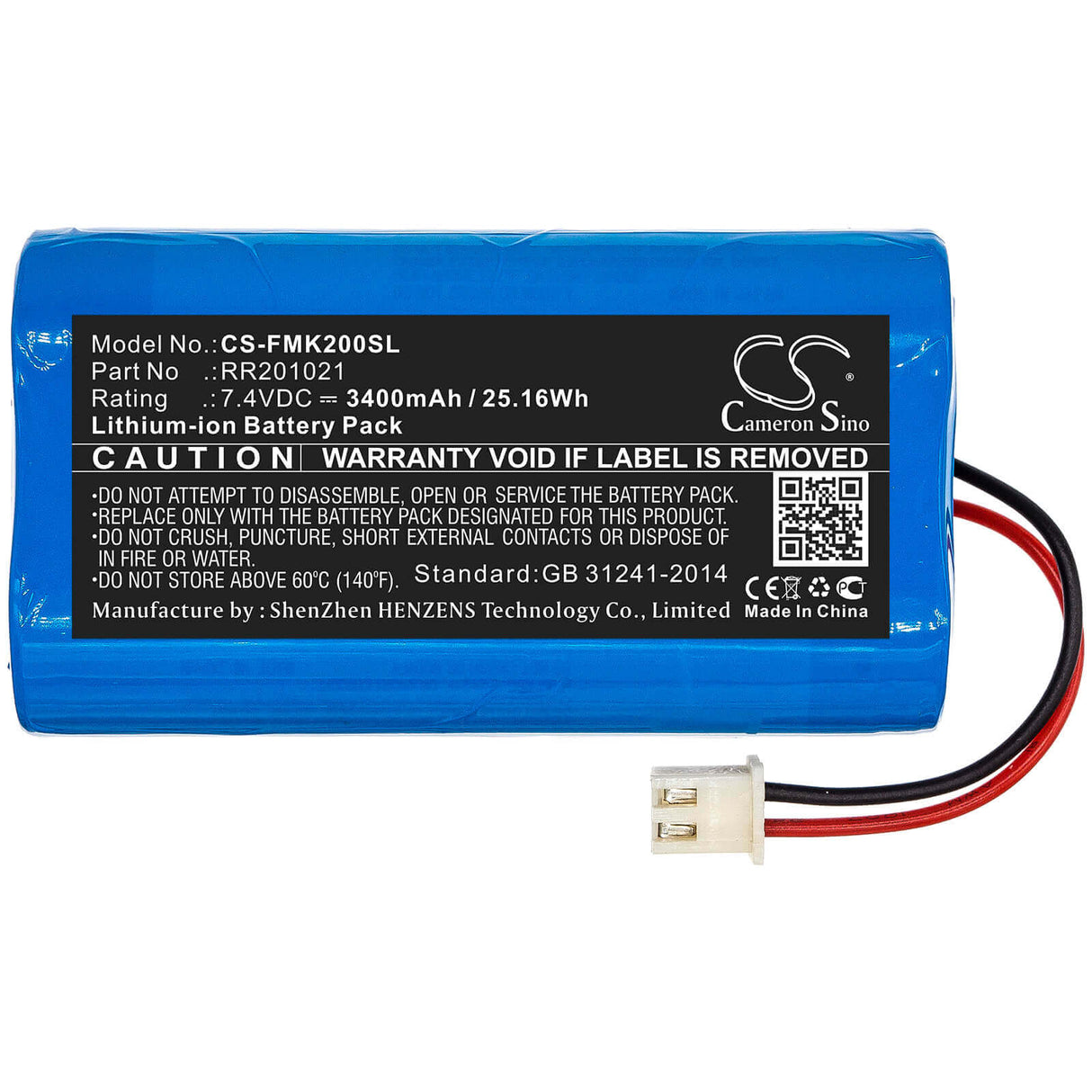 7.4V, Li-ion, 3400mAh, batterie d'équipement compatible avec Fusion, Rr201021, EasySplicer Infralan Splicer H, Infralan Splicer Hs 15o, 25.16Wh Équipement, Enquête, Test Cameron Sino Technology Limited