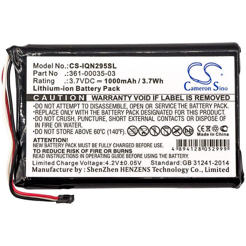 3,7V, Li-ion, 1000mAh, batterie pour lampes de vélo compatible avec Garmin, Garmin, 361-00035-03, 010-01316-00, A3avdg03, 3,7Wh Lampes de vélo Cameron Sino Technology Limited