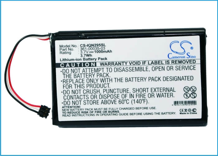 3,7V, Li-ion, 1000mAh, batterie pour lampes de vélo compatible avec Garmin, Garmin, 361-00035-03, 010-01316-00, A3avdg03, 3,7Wh Lampes de vélo Cameron Sino Technology Limited