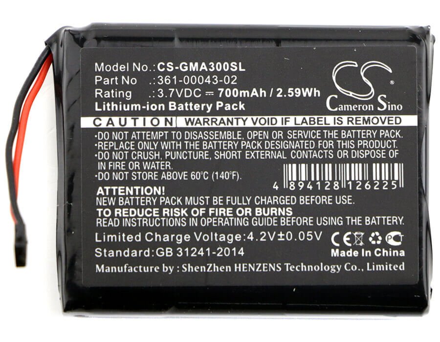 3,7V, Li-ion, 700mAh, batterie GPS compatible Garmin, 361-00043-02, 010-01690-00, Approach G30, 2,59Wh GPS, Navigator Cameron Sino Technology Limited