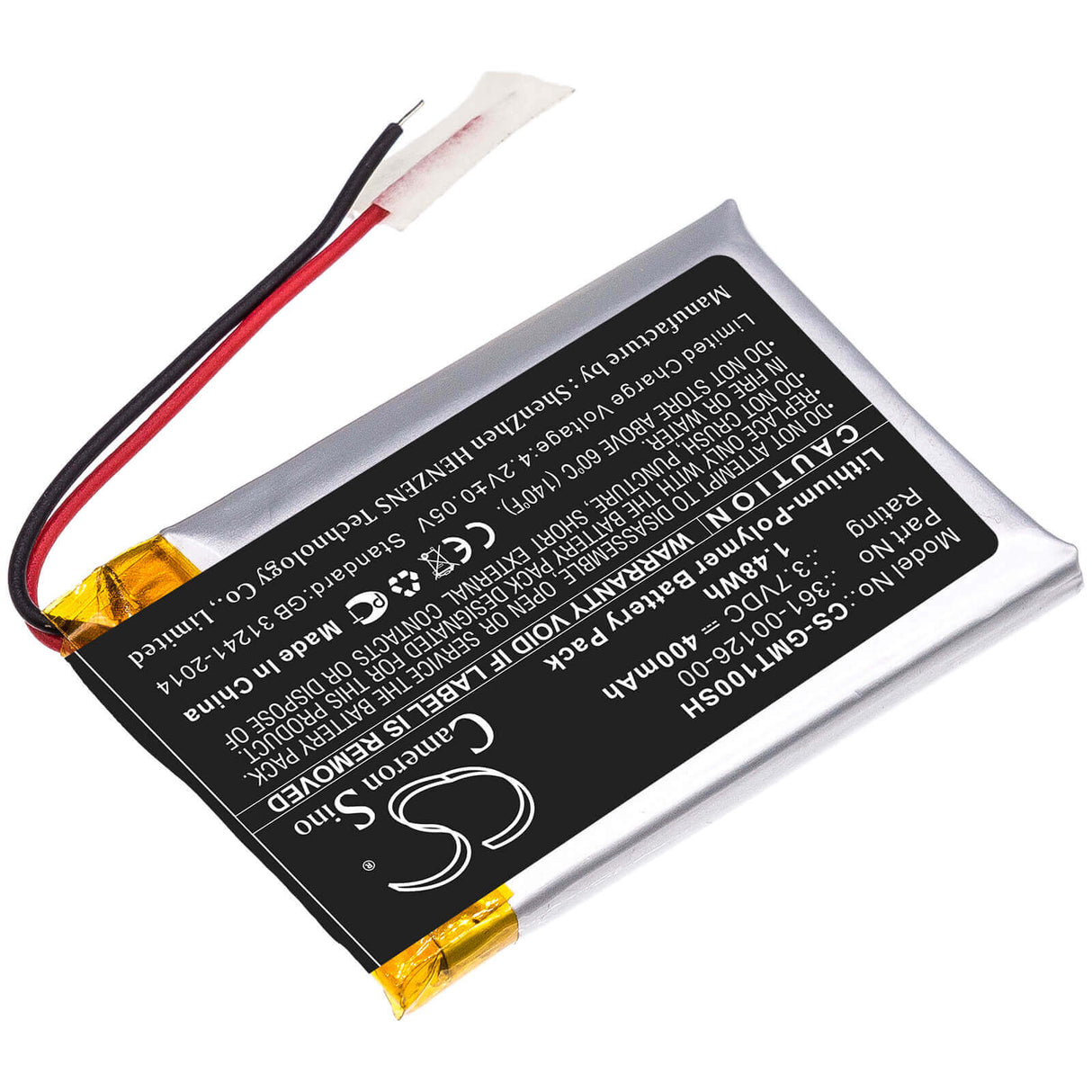 3.7V, Li-Polymer, 400mAh, Smartwatch battery fits Garmin, 361-00126-00, 010-02357-00, Tactix Delta, 1.48Wh Smartwatch Cameron Sino Technology Limited