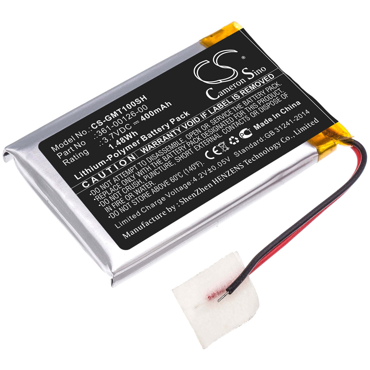 3.7V, Li-Polymer, 400mAh, Smartwatch battery fits Garmin, 361-00126-00, 010-02357-00, Tactix Delta, 1.48Wh Smartwatch Cameron Sino Technology Limited