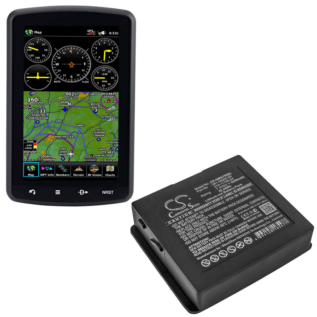 7.4V, Li-ion, 5200mAh, batterie GPS compatible Garmin, 010-11756-04, Aera 795, Aera 796, 38.48Wh GPS, Navigator Cameron Sino Technology Limited