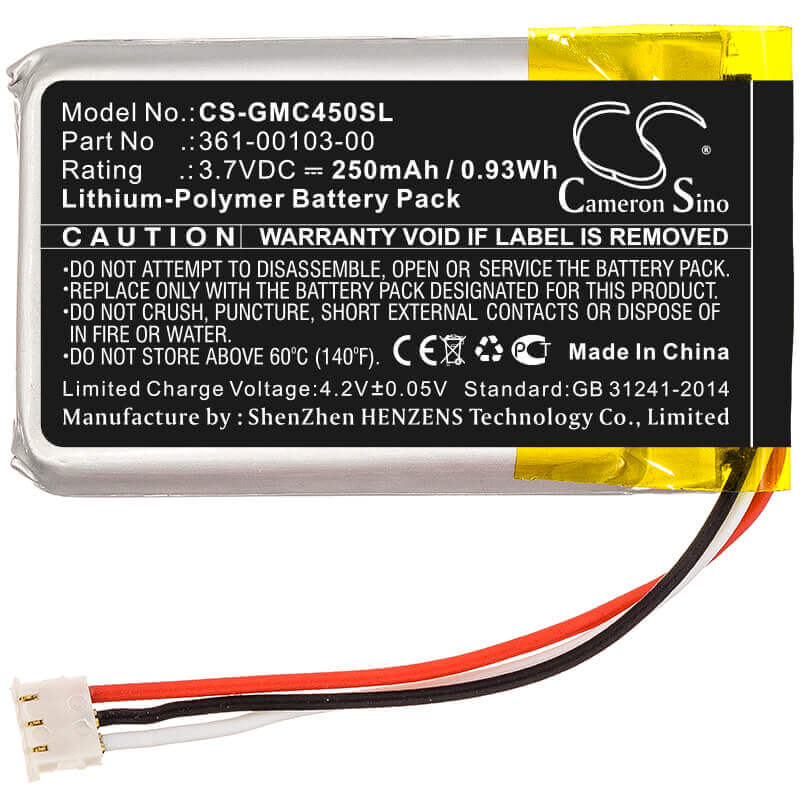 Batterie pour Garmin, Dash Cam 45, Dashcam 45 3.7v, 250mAh - 0.93Wh Dashcam Cameron Sino Technology Limited