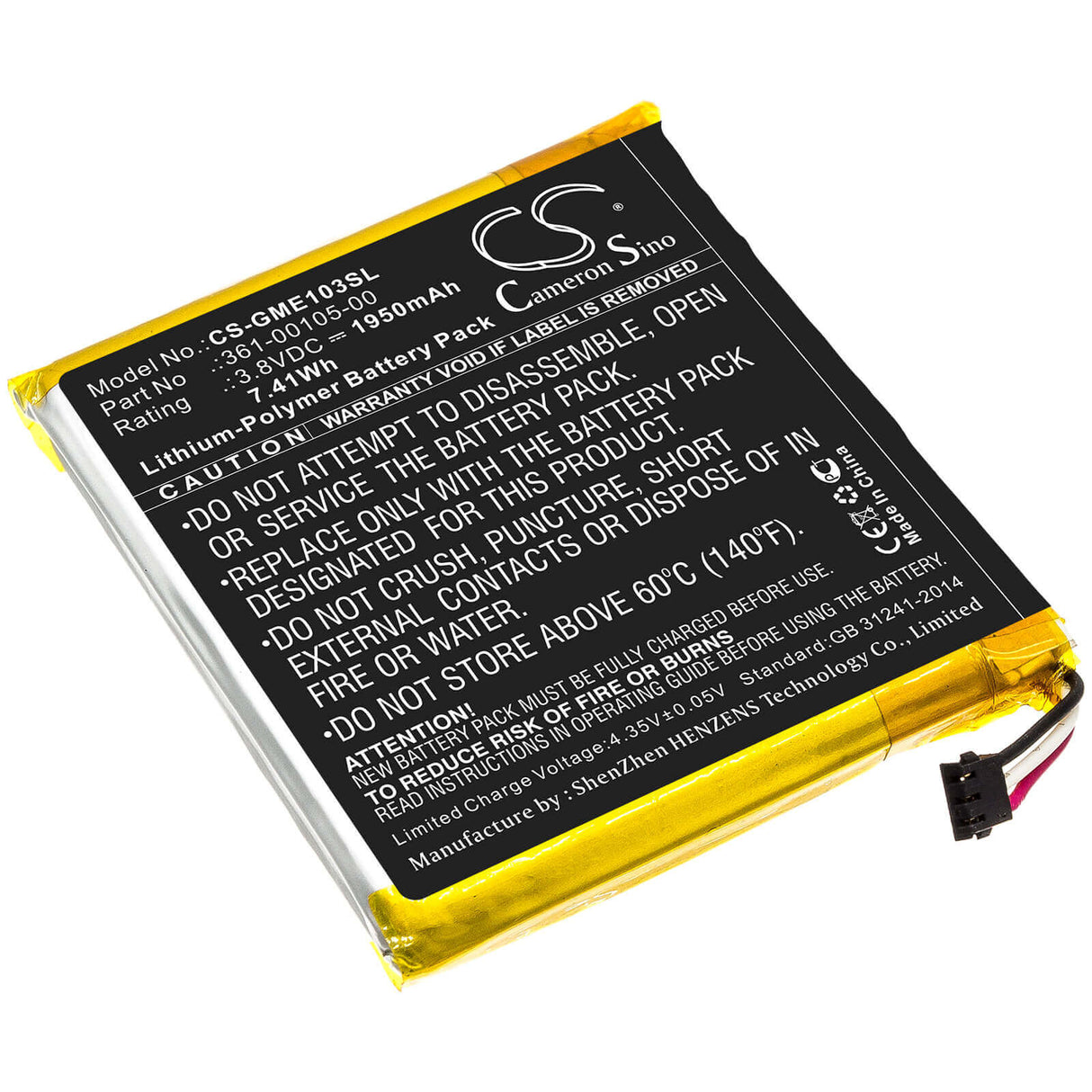 3.8V, Li-Polymer, 1950mAh, batterie GPS compatible Garmin, 361-00105-00, Edge 1030 Plus, 7.41Wh GPS, Navigator Cameron Sino Technology Limited