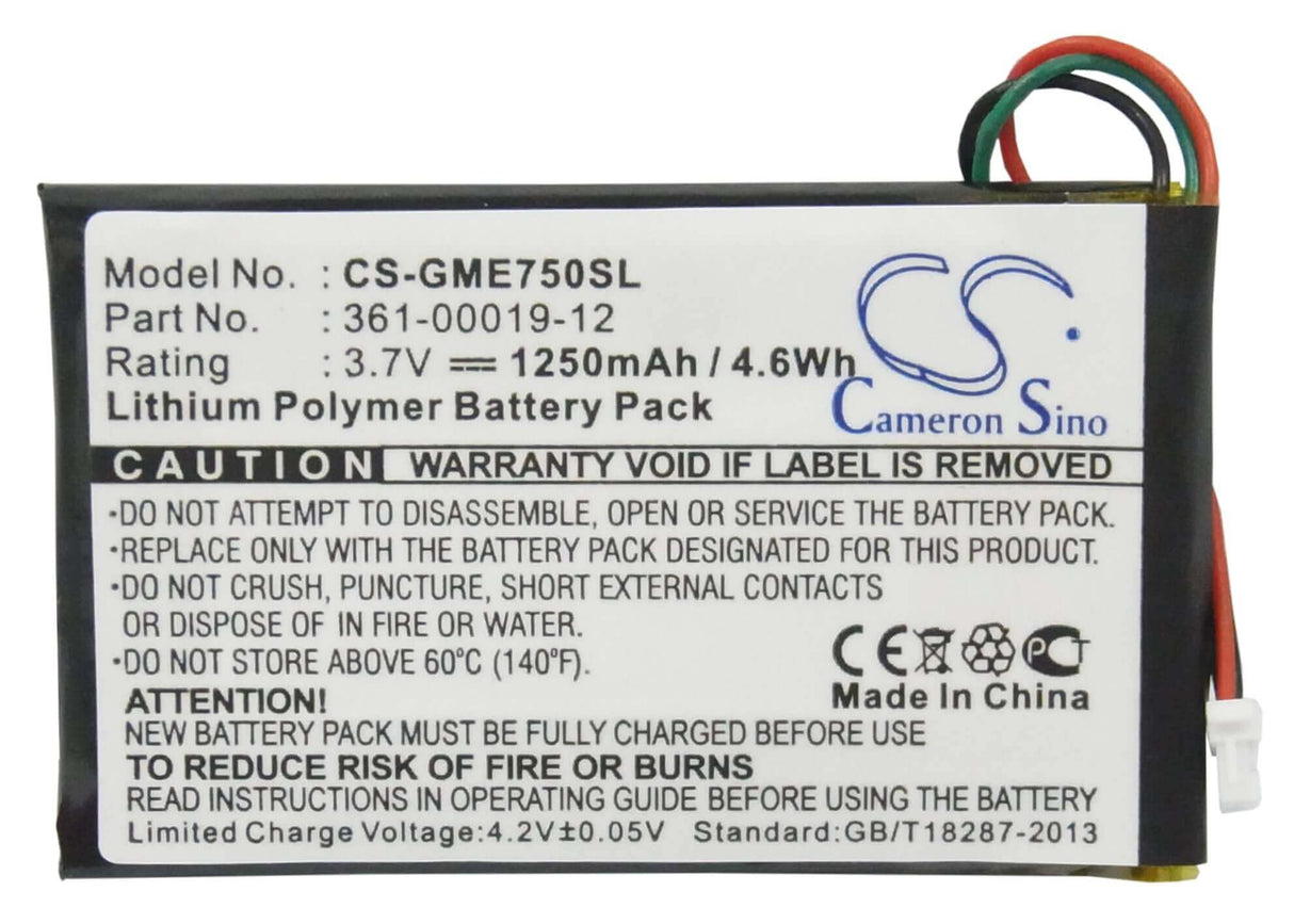 3,7V, Li-Polymère, 1250mAh, batterie GPS compatible avec Garmin, 361-00019-12, Edge 605, Edge 705, 4,63Wh GPS, Navigator Cameron Sino Technology Limited
