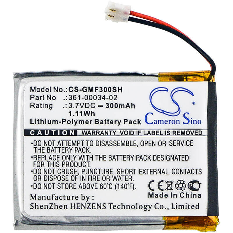 3.7V, Li-Polymer, 300mAh, Smartwatch battery fits Garmin, 361-00034-02, Fenix 3, Fenix 3 Hr, 1.11Wh Smartwatch Cameron Sino Technology Limited