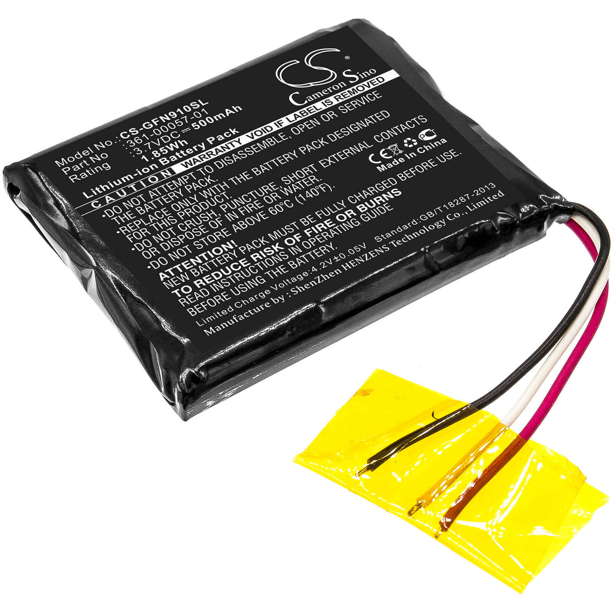 3,7V, Li-ion, 500mAh, batterie GPS compatible Garmin, 361-00057-00, Forerunner 910xt, 1,85Wh GPS, Navigator Cameron Sino Technology Limited