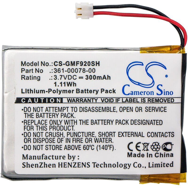 3.7V, Li-Polymer, 300mAh, Smartwatch battery fits Garmin, 361-00078-00, Forerunner 920xt, 1.11Wh Smartwatch Cameron Sino Technology Limited