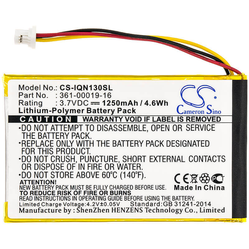 3,7V, Li-Polymer, 1250mAh, batterie GPS compatible Garmin, 361-00019-12, Nuvi 1300, Nuvi 1340t Pro, 4,63Wh GPS, Navigator Cameron Sino Technology Limited