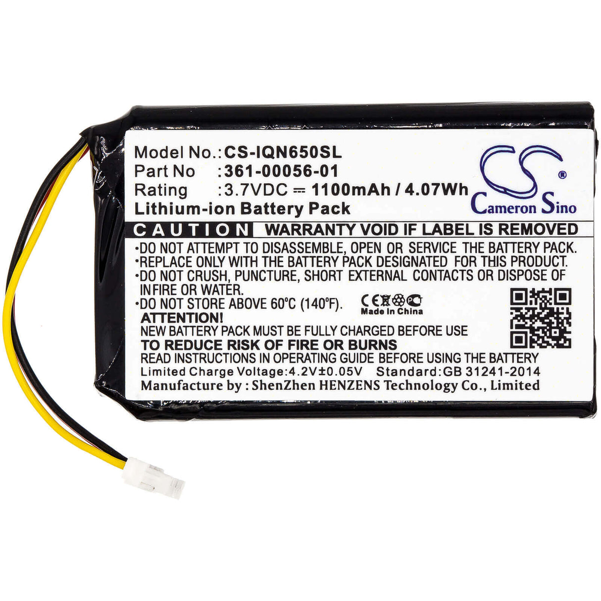 3.7V, Li-ion, 1100mAh, GPS battery fits Garmin, 361-00056-01, 010-01211-01, Dash Cam 35, 4.07Wh GPS, Navigator Cameron Sino Technology Limited