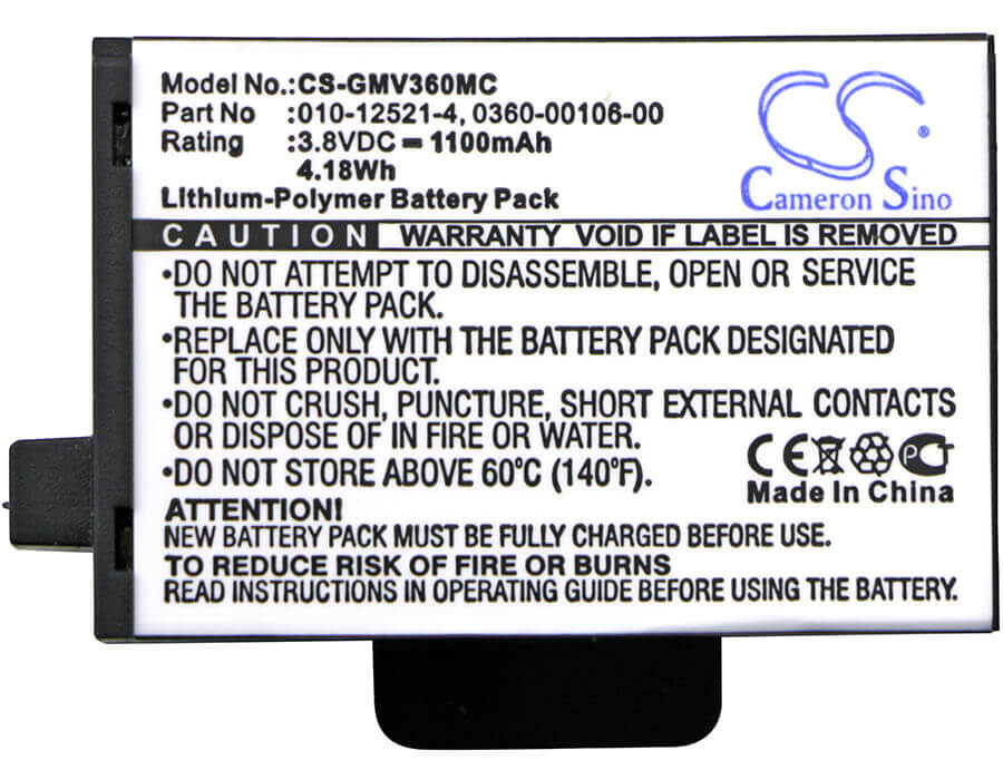 3.8V, Li-Polymer, 1100mAh, Camera battery fits Garmin, 010-12521-40, Virb 360, 4.18Wh Camera Cameron Sino Technology Limited (Suspended)