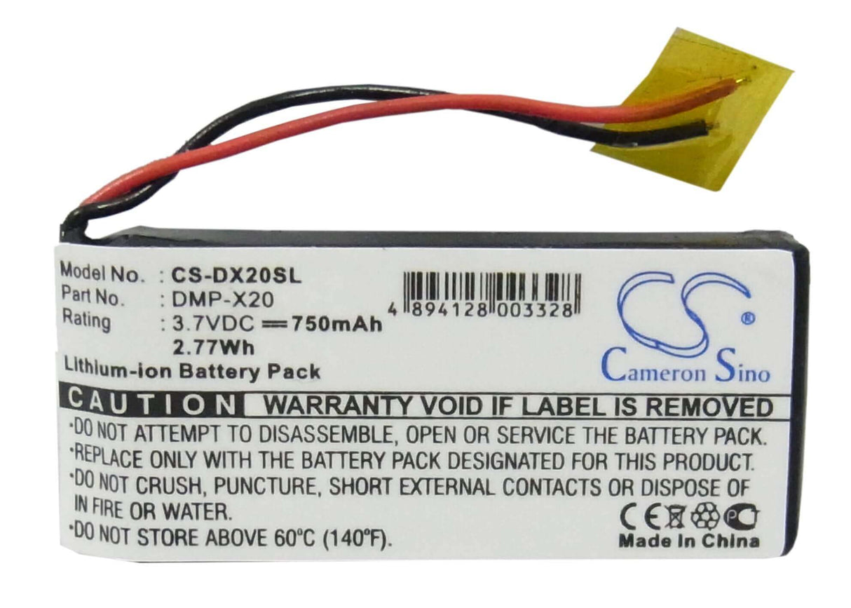3.7V, Li-ion, 750mAh, Media Player battery fits Gateway, Dmp-x20, Dmp-x20 Mp3 Player, 2.78Wh Media Player Cameron Sino Technology Limited