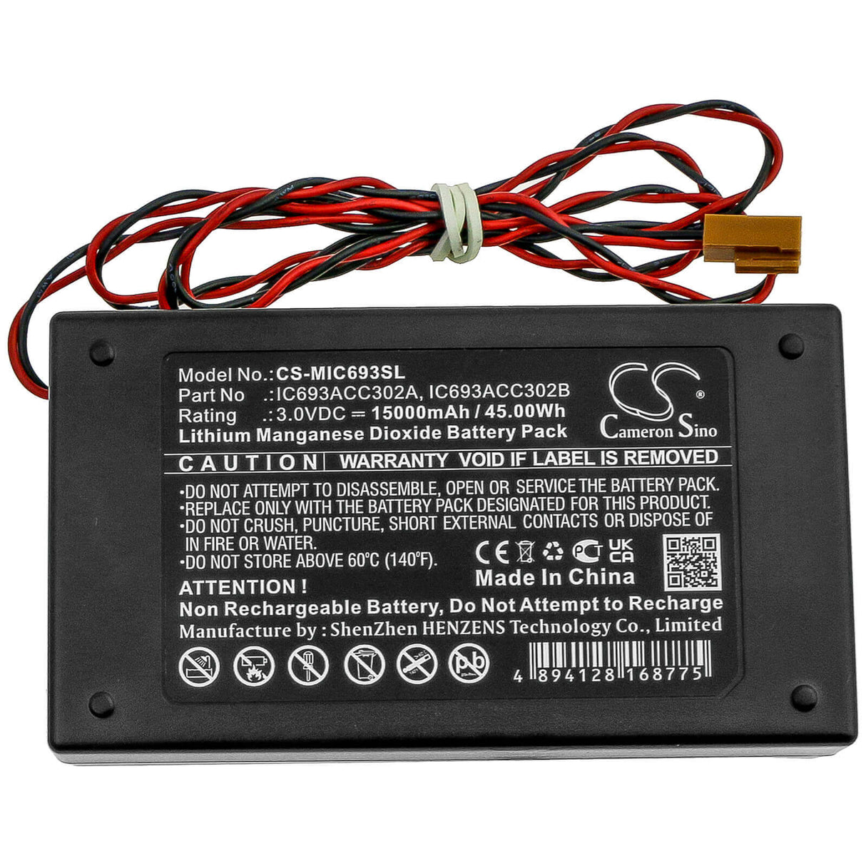 PLC Battery for Ge Fanuc, Ic693acc302a, Ic693acc302b 3v, 15000mah - 45.00wh PLC Cameron Sino Technology Limited