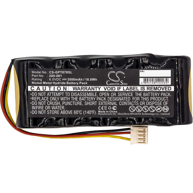 6.0V, Ni-MH, 3000mAh, Equipment battery fits Ge, Panametrics, 200-081, Panametrics PT878 Flowmeter, Portable Flowmeter Panametrics, 18Wh Equipment, Survey, Test Cameron Sino Technology Limited