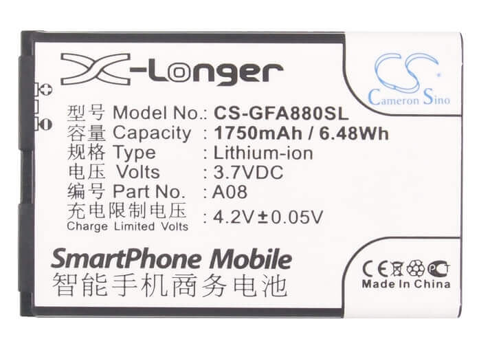 3.7V, Li-ion, 1750mAh, SmartPhone battery fits Gfive, A08, A78, A79, 6.48Wh Mobile, SmartPhone Cameron Sino Technology Limited (Smartphone)