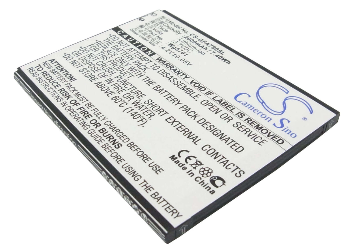 Batterie de smartphone 3,7V, Li-ion, 2000mAh, compatible avec Gfive, Wg5701, A79+, G7, 7,4Wh Mobile, Smartphone Cameron Sino Technology Limited (Smartphone)