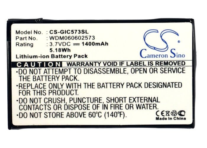 3.7V, Li-ion, 1400mAh, RAID Controller battery fits Gigabyte, Wdm060602573, Gc-ramdisk, Gc-ramdisk 1.1, 5.18Wh RAID Controller Cameron Sino Technology Limited
