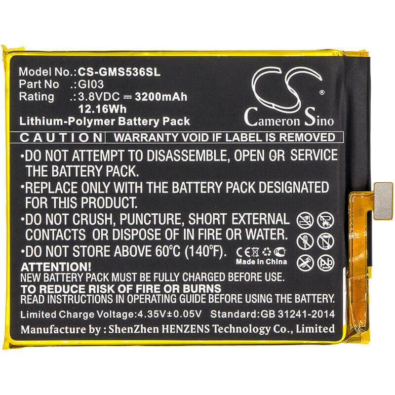 3.8V, Li-Polymer, 3200mAh, SmartPhone battery fits Gigaset, Gi03, Gs53-6, Me Pure, 12.16Wh Mobile, SmartPhone Cameron Sino Technology Limited (Smartphone)