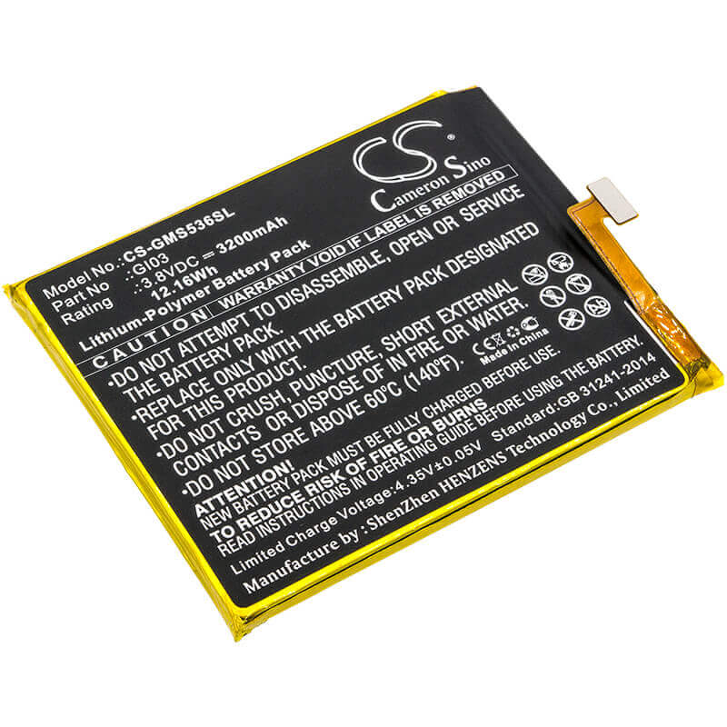 3.8V, Li-Polymer, 3200mAh, SmartPhone battery fits Gigaset, Gi03, Gs53-6, Me Pure, 12.16Wh Mobile, SmartPhone Cameron Sino Technology Limited (Smartphone)