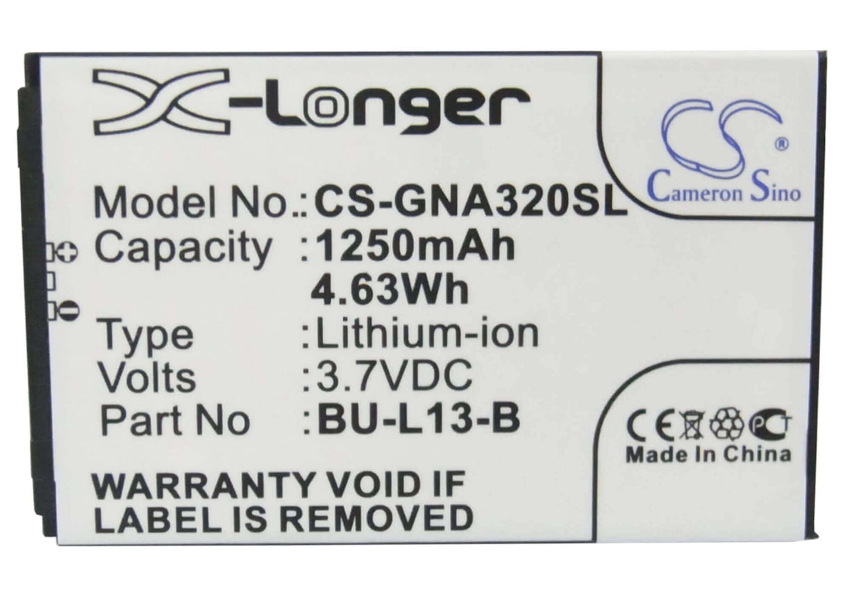 3,7V, Li-ion, 1250mAh, batterie de smartphone compatible Gionee, Bu-l13-b, A320, A350, 4,63Wh Mobile, Smartphone Cameron Sino Technology Limited (Smartphone)