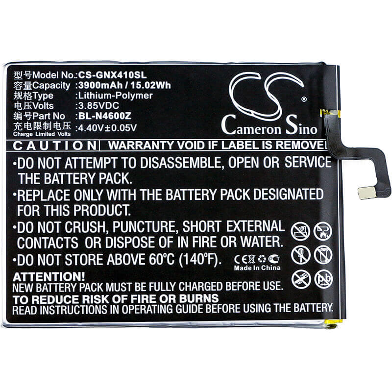 3,85V, Li-Polymer, 3900mAh, batterie de smartphone compatible avec Gionee, Bl-n4600z, Allview X4 Soul Xtreme, Allview X4 Xtreme Soul Dual Si, 15,02Wh Mobile, SmartPhone Cameron Sino Technology Limited (Smartphone)