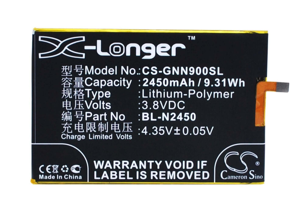 3.8V, Li-Polymer, 2450mAh, SmartPhone battery fits Gionee, Bl-n2450, Elife S5.5l, Gn9000l, 9.31Wh Mobile, SmartPhone Cameron Sino Technology Limited (Smartphone)