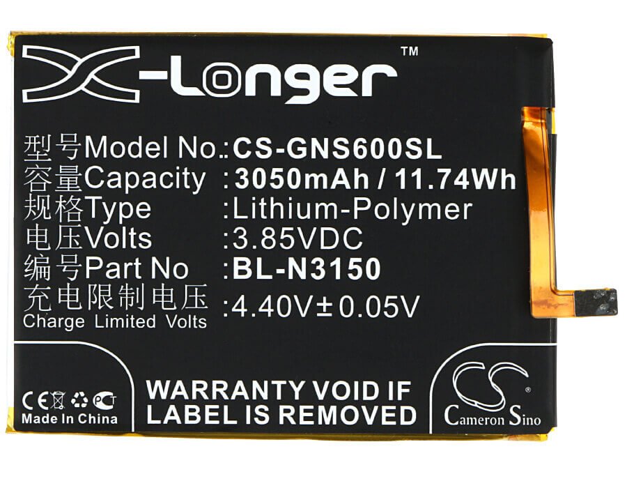3.85V, Li-Polymer, 3050mAh, SmartPhone battery fits Blu, Gionee, Bl-n3150, V0050uu, Vivo 5, 11.74Wh Mobile, SmartPhone Cameron Sino Technology Limited (Smartphone)