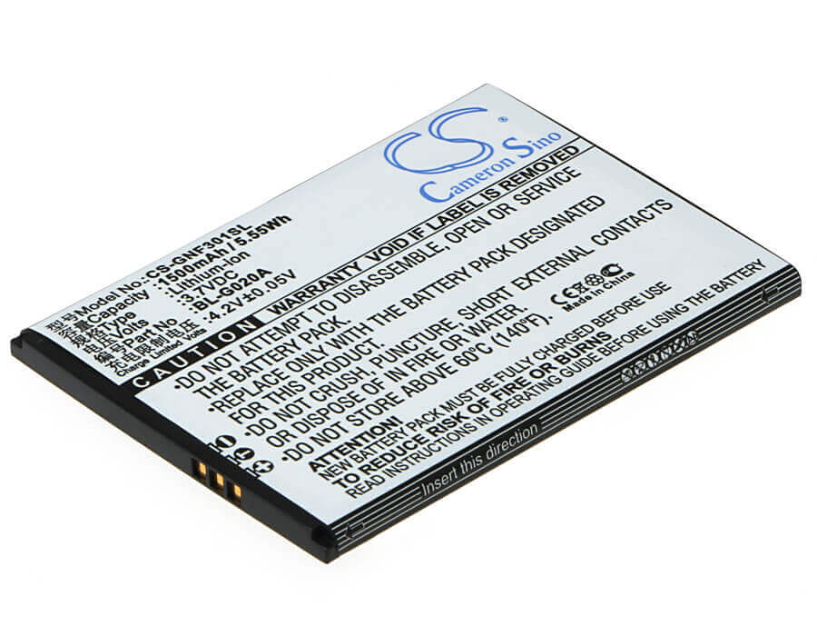 3.7V, Li-ion, 1500mAh, SmartPhone battery fits Gionee, Bl-g020a, F301, 5.55Wh Mobile, SmartPhone Cameron Sino Technology Limited (Suspended)