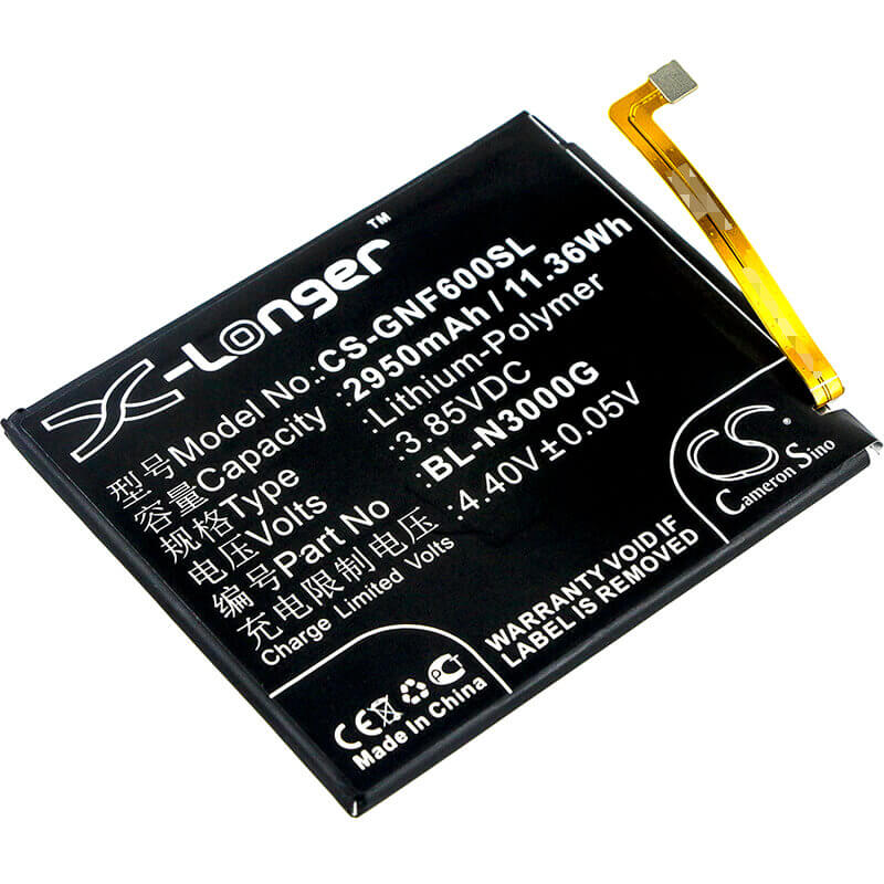 3.85V, Li-Polymer, 2950mAh, SmartPhone battery fits Gionee, Bl-n3000g, F6, F6l, 11.36Wh Mobile, SmartPhone Cameron Sino Technology Limited (Smartphone)