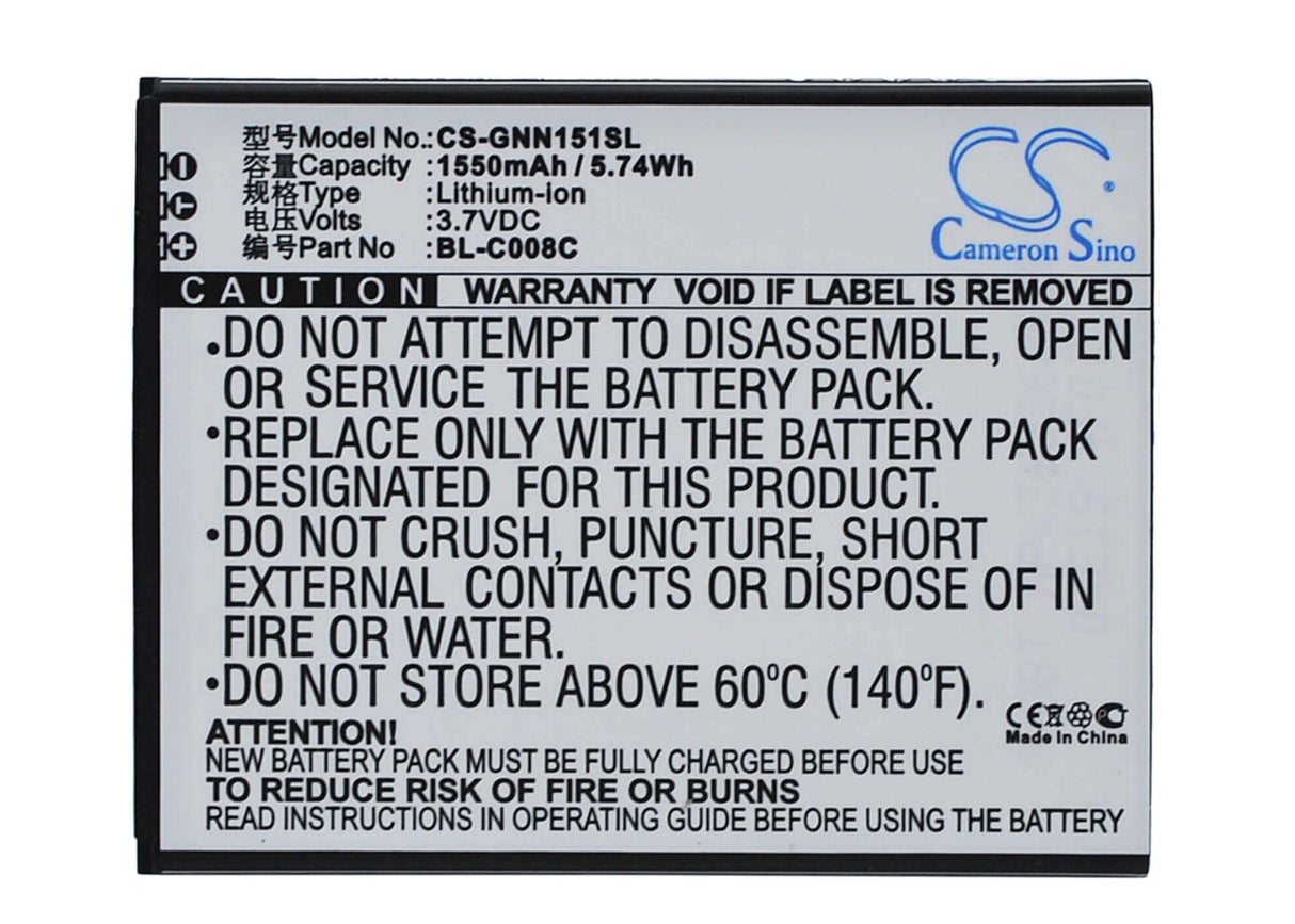 3.7V, Li-ion, 1550mAh, SmartPhone battery fits Gionee, Bl-c008c, Gn151, 5.74Wh Mobile, SmartPhone Cameron Sino Technology Limited (Smartphone)