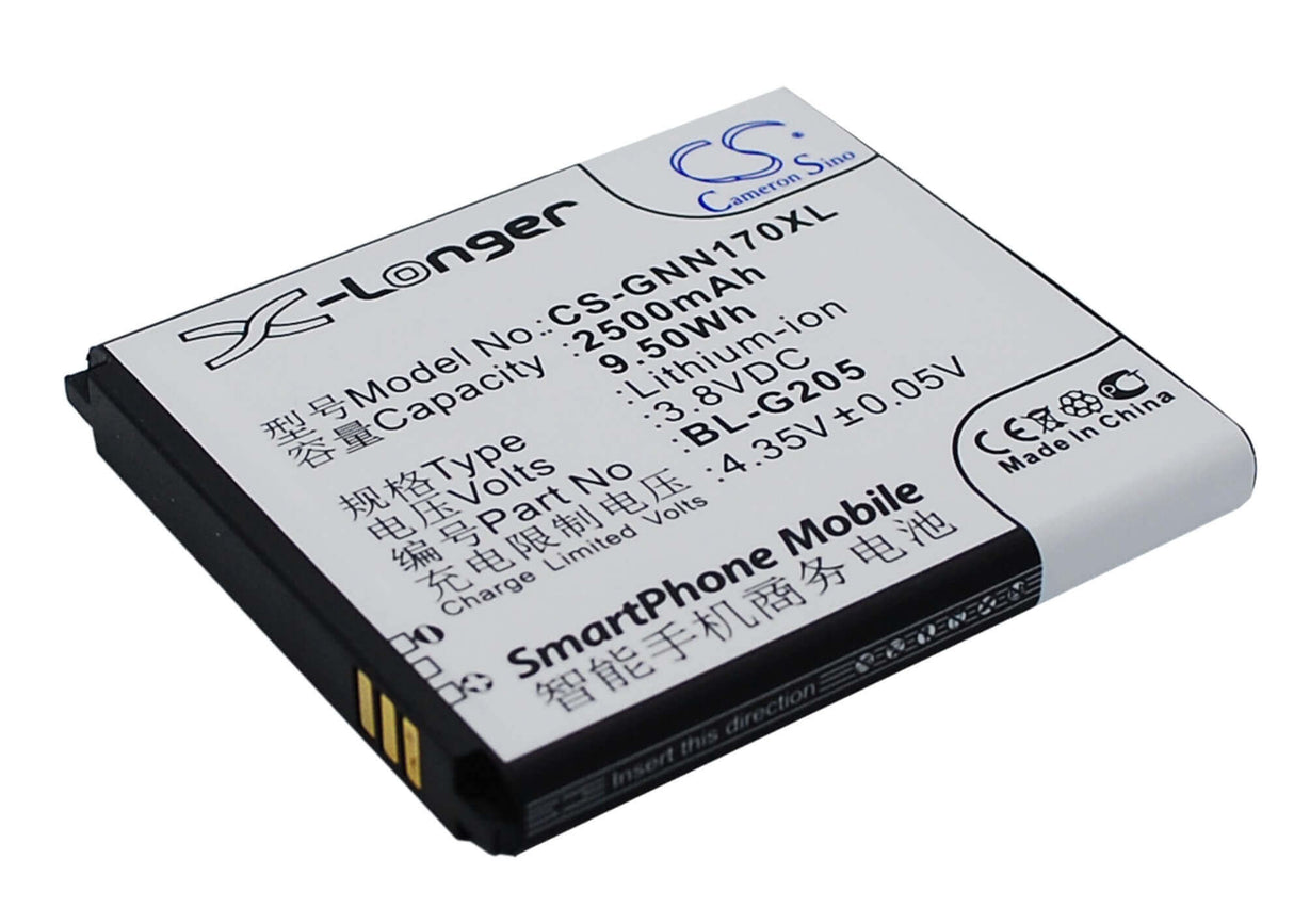 3.8V, Li-ion, 2500mAh, SmartPhone battery fits Gionee, Bl-g205, Gn170, 9.5Wh Mobile, SmartPhone Cameron Sino Technology Limited (Suspended)