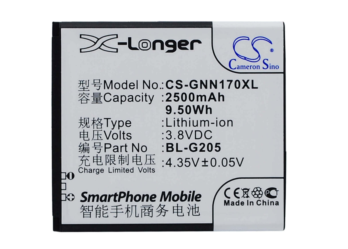 3.8V, Li-ion, 2500mAh, SmartPhone battery fits Gionee, Bl-g205, Gn170, 9.5Wh Mobile, SmartPhone Cameron Sino Technology Limited (Suspended)